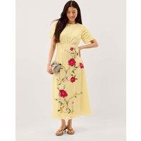 Monsoon EmbroideredMidi Tea Dress Yellow Mix