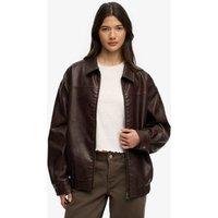 Superdry & Co Faux Leather Collared Bomber Jacket Brown