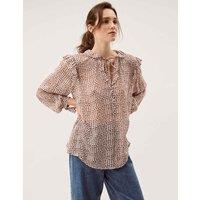 Monsoon Modal Blend Heart Print Frill Detail Blouse Chocolate