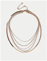 Gold Tone Rhinestone Multirow Necklace