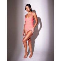 South Beach Textured Tie Detail Square Neck Swimsuit Coral