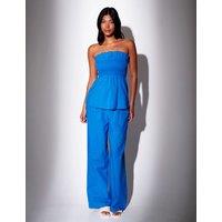 South Beach Pure Cotton Drawstring Wide Leg Trousers Blue