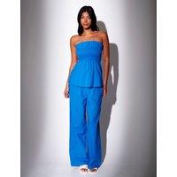 South Beach Pure Cotton Drawstring Wide Leg Trousers Blue