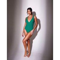 South Beach Textured Plunge Swimsuit Green