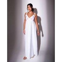 South Beach Pure Cotton Embroidered V-Neck Maxi Dress White