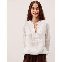 Monsoon Pure Linen V-Neck Top White