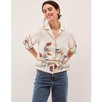 Monsoon Pure Cotton Embroidered Ric Rac Trim Shirt White Mix