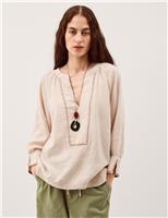 Monsoon Linen Rich Striped Top Natural Mix