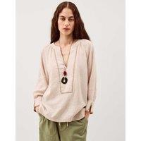 Monsoon Linen Rich Striped Top Natural Mix