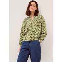 Monsoon Jersey Geometric V-Neck Button Through Blouse Khaki Mix