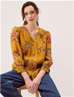 Floral V-Neck Lace Trim Blouse