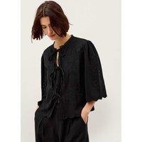 Monsoon Embroidered Tie Neck Blouse Black Mix