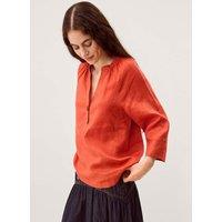 Monsoon Pure Linen V-Neck Top Brown