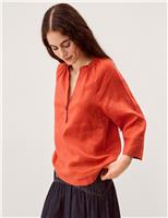 Monsoon Pure Linen V-Neck Top Brown