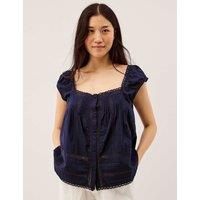 Monsoon Pure Cotton Square Neck Blouse Navy