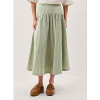 Monsoon Pure Cotton Gingham Midi A-Line Skirt Green Mix