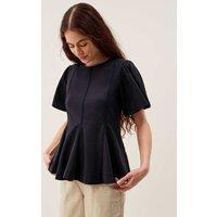 Monsoon Pure Cotton Peplum Top Navy