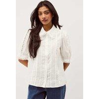 Monsoon Pure Cotton Lace Insert Puff Sleeve Shirt White