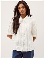 Pure Cotton Lace Insert Puff Sleeve Shirt