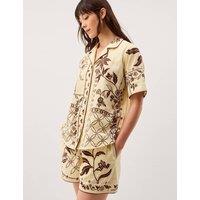 Monsoon Floral Embroidered Shirt with Linen Ivory Mix