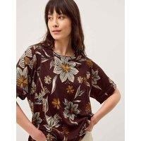Monsoon Linen Rich Floral T-Shirt Chocolate