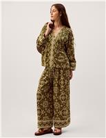 Monsoon Floral V-Neck Pintuck Top Green Mix