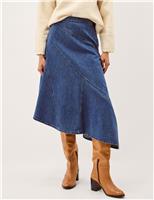 Monsoon Asymmetric Denim Midi Skirt Blue
