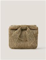 Monsoon Beaded Bow Chain Strap Clutch Bag Silver Mix