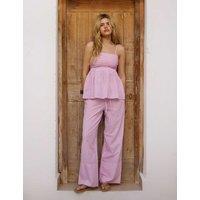 South Beach Cotton Blend Striped Deep Cuff Trousers Pink Mix