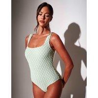 South Beach Tummy Control Polka Dot Padded Swimsuit Green Mix