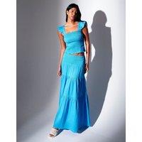 South Beach Pure Cotton Shirred Maxi Tiered Beach Skirt Blue