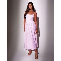 South Beach Cotton Blend Striped Smocked Maxi Dress Pink