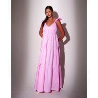 South Beach Pure Cotton V-Neck Frill Maxi Tiered Dress Pink