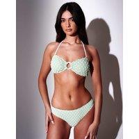 South Beach Textured Polka Dot Bandeau Bikini Top Green Mix