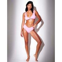 South Beach Textured Knot Front Scoop Neck Bikini Top Pink