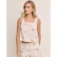 Nobody's Child X Elizabeth Scarlett Linen Rich Striped Floral Square Neck Vest Cream