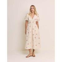 Nobody's Child Pure Cotton Floral Midaxi Waisted Dress Cream