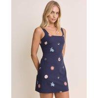 Nobody's Child Linen Blend Embroidered Mini Shift Dress Blue