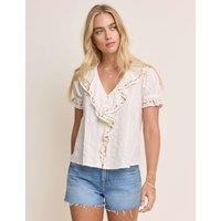 Nobody's Child Pure Cotton Embroidered V-Neck Blouse White