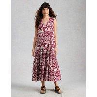 White Stuff Linen Rich Printed Midi Tiered Dress Pink Mix