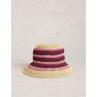 White Stuff Straw Striped Bucket Hat Pink Mix