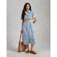White Stuff Linen Rich Striped Midi Shirt Dress Blue Mix