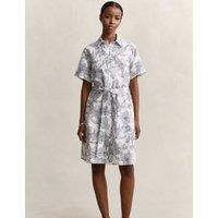 GANT Linen Rich Floral Midi Shirt Dress Blue Mix