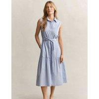 GANT Pure Cotton Striped Sleeveless Midi Shirt Dress Blue Mix