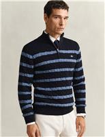GANT Pure Cotton Striped Half Zip Cable Jumper Blue Mix