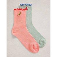 White Stuff 2 Pack Cotton Rich Fruit Ankle High Socks Pink Mix