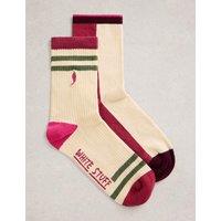 White Stuff 2 Pack Cotton Rich Patterned Ankle High Socks Red Mix