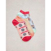 White Stuff 3 Pack Cotton Rich Tile Print Trainer Socks Blue Mix