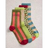 White Stuff 4 Pack Cotton Rich Patterned Ankle High Socks Green Mix