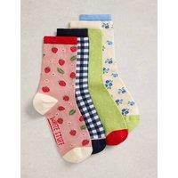 White Stuff 4 Pack Cotton Rich Fruit Ankle High Socks Blue Mix